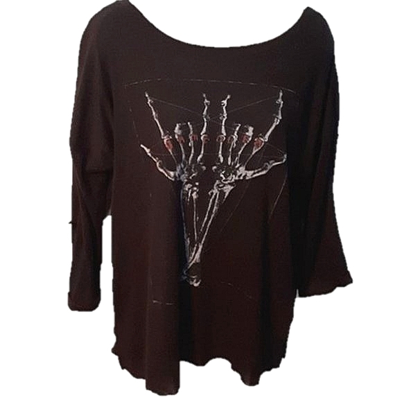 GAME OVER Black Long Sleeve Shirt Top Small Hot Topic Skeleton Hands Goth - Picture 1 of 4